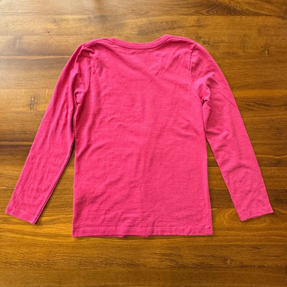 PATAGONIA Pink Logo T-Shirt Girls M 10 Medium Organic Cotton Long Sleeve Tee Top - Picture 2 of 6